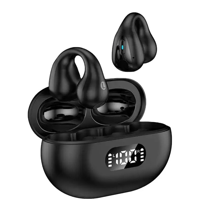 Wireless Over-Ear OWS Clip Bone Conduction Earbuds LED Display Sports Headphone(R15)