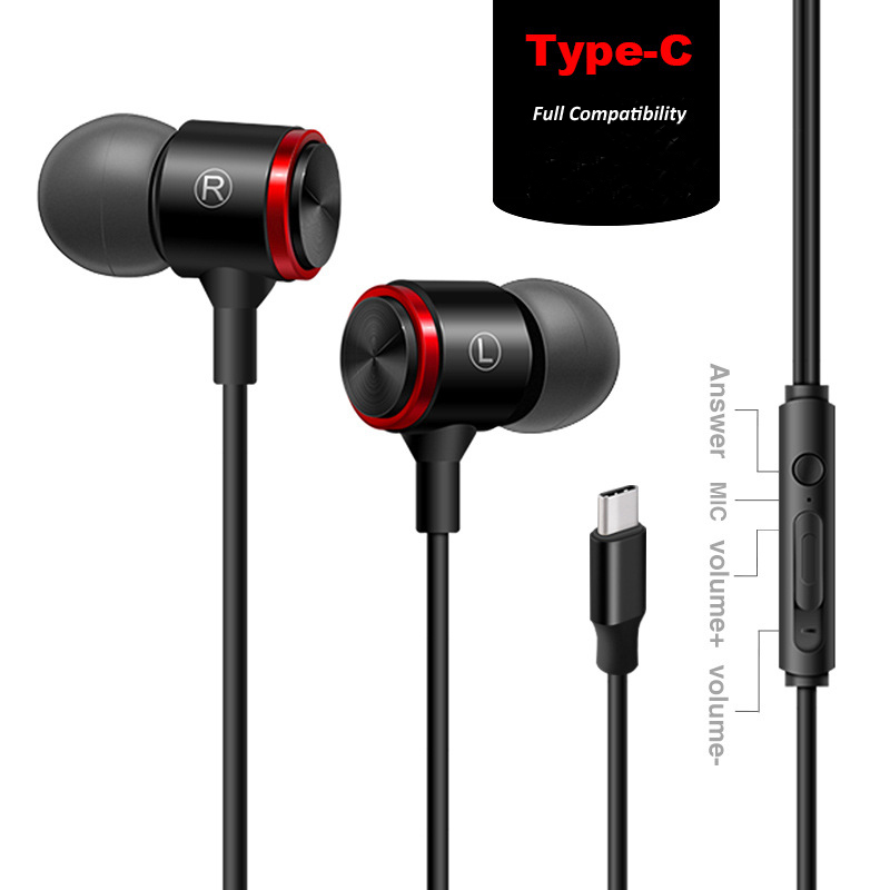 Type-C Wired Earphone Headphone With Mic For Phone Tablet Pad